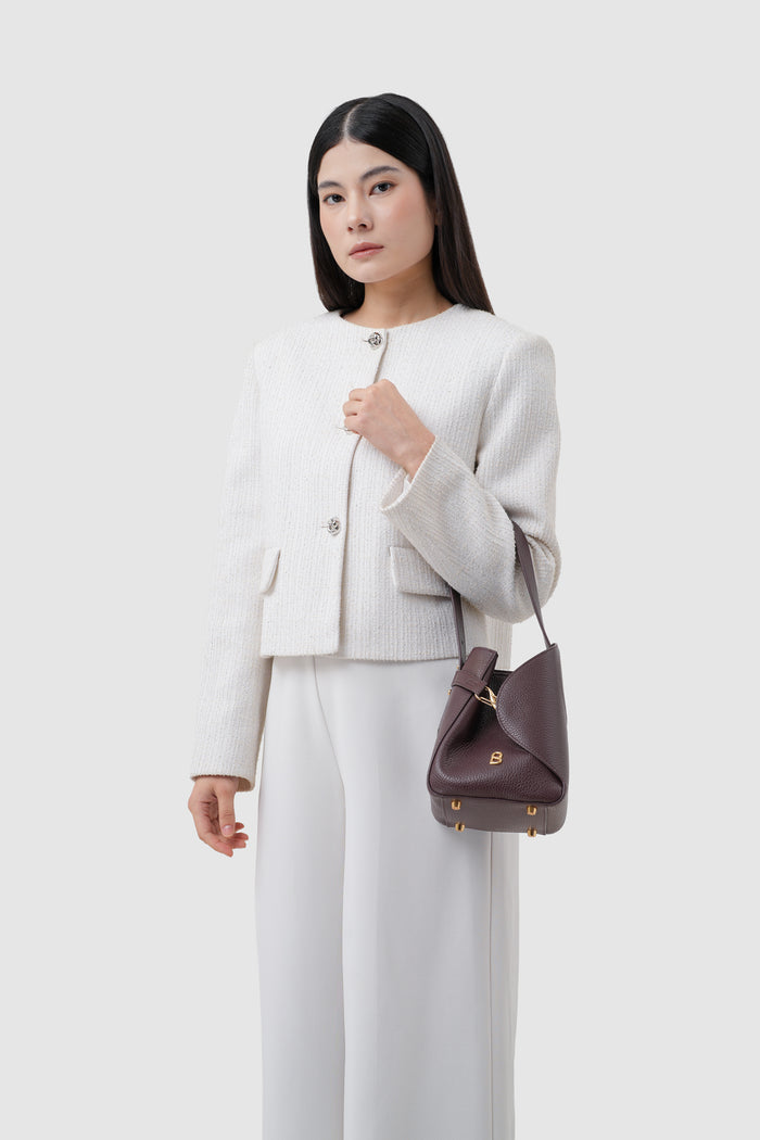 britney bag small in burgundy with ghw by buttonscarves carried on wrist