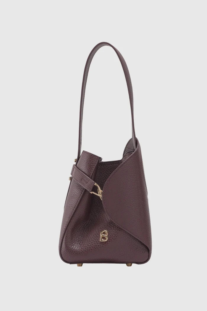 britney bag small in burgundy with ghw by buttonscarves front view