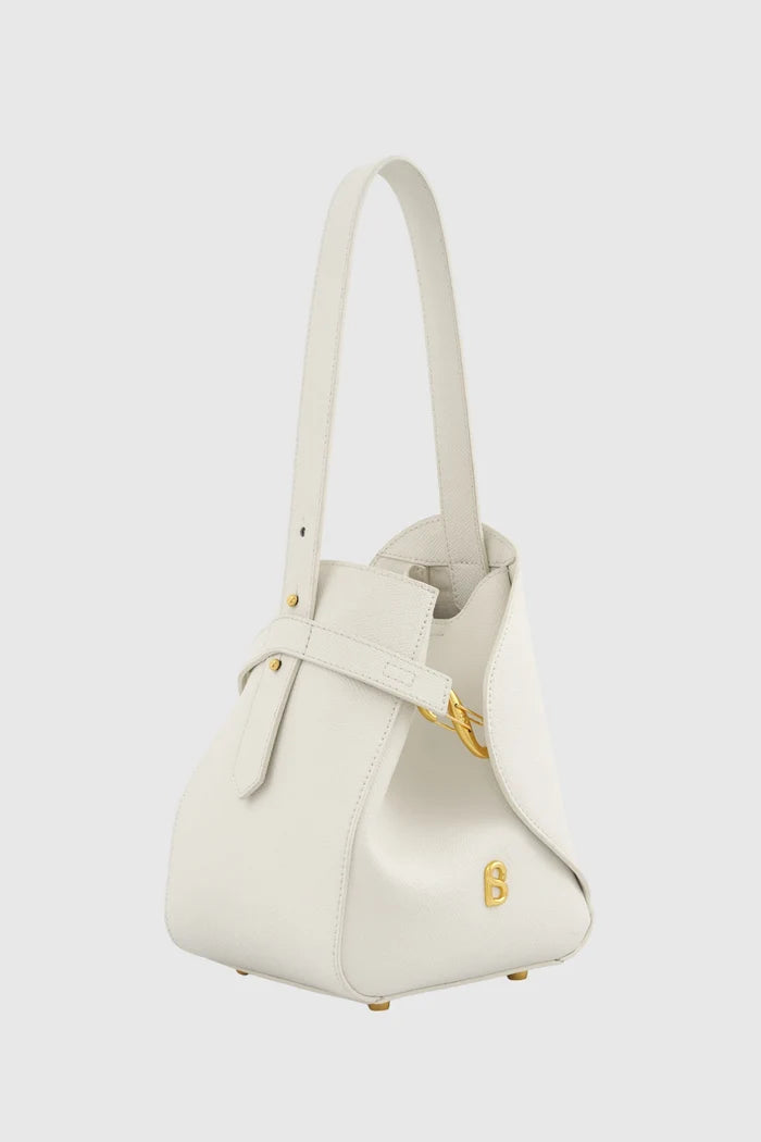 britney bag small with saffiano leather in bianco candido by buttonscarves front view