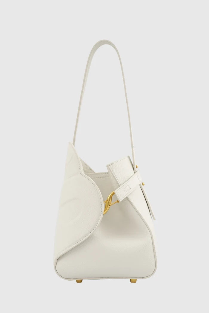 britney bag small with saffiano leather in bianco candido by buttonscarves back view