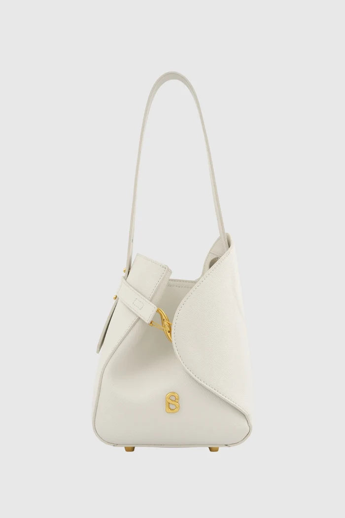 britney bag small with saffiano leather in bianco candido by buttonscarves front view