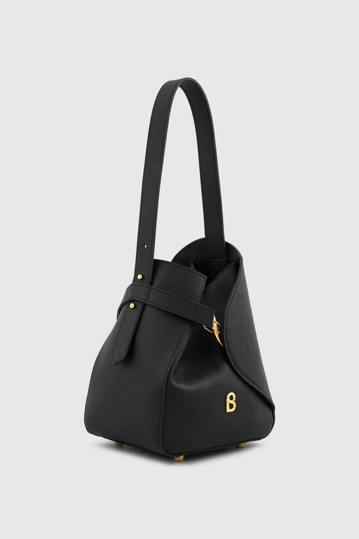britney bag small with saffiano leather in black by buttonscarves front view