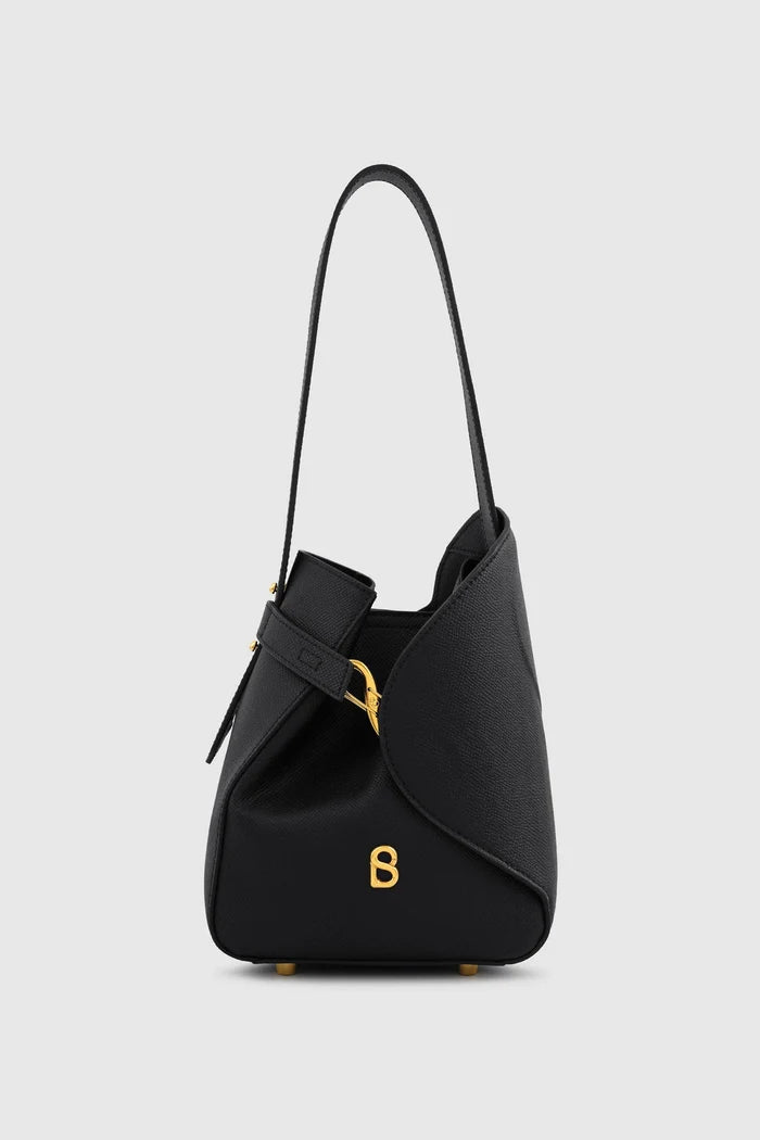 britney bag small with saffiano leather in black by buttonscarves front view
