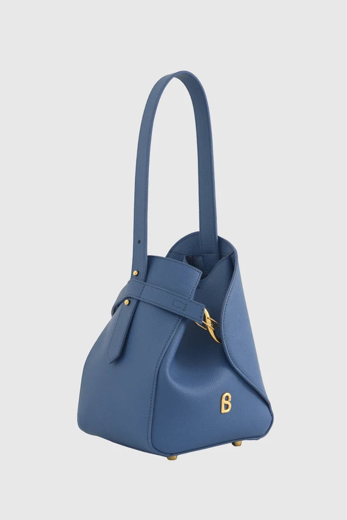 britney bag small with saffiano leather in bluebell by buttonscarves front view