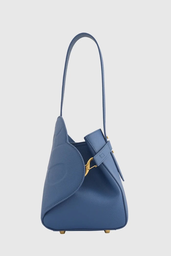 britney bag small with saffiano leather in bluebell by buttonscarves back view
