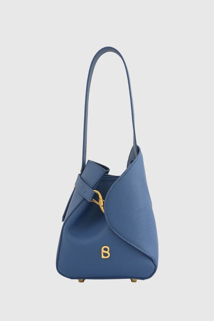 britney bag small with saffiano leather in bluebell by buttonscarves front view