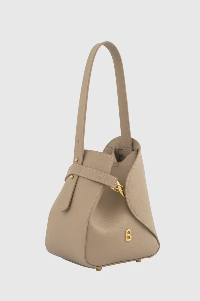 britney bag small with saffiano leather in clay by buttonscarves front view