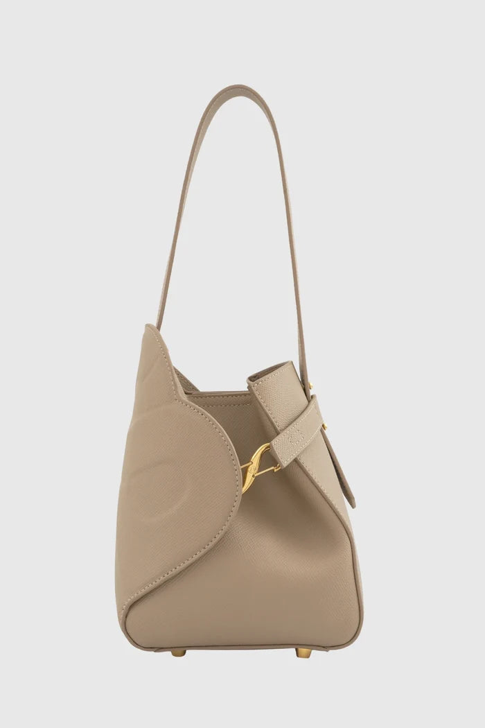 britney bag small with saffiano leather in clay by buttonscarves back view