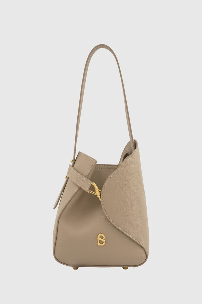 britney bag small with saffiano leather in clay by buttonscarves front view