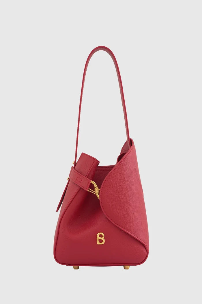 britney bag small with saffiano leather in lacca by buttonscarves front view