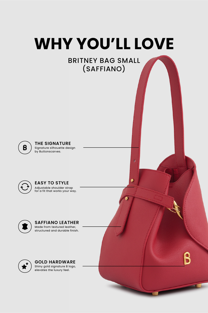 britney bag small with saffiano leather in lacca by buttonscarves feature overview