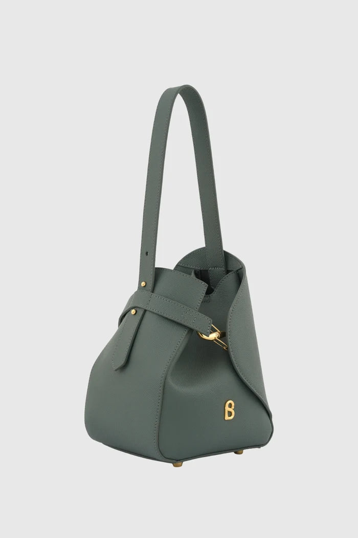 britney bag small with saffiano leather in loden by buttonscarves front view