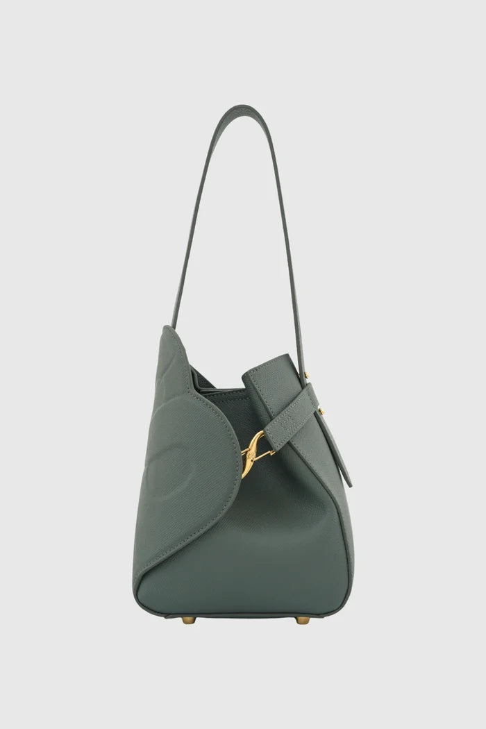 britney bag small with saffiano leather in loden by buttonscarves back view