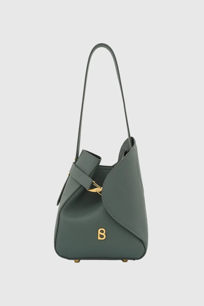 britney bag small with saffiano leather in loden by buttonscarves front view