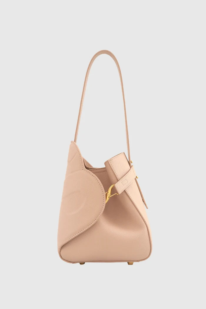 britney bag small with saffiano leather in seaside by buttonscarves back view