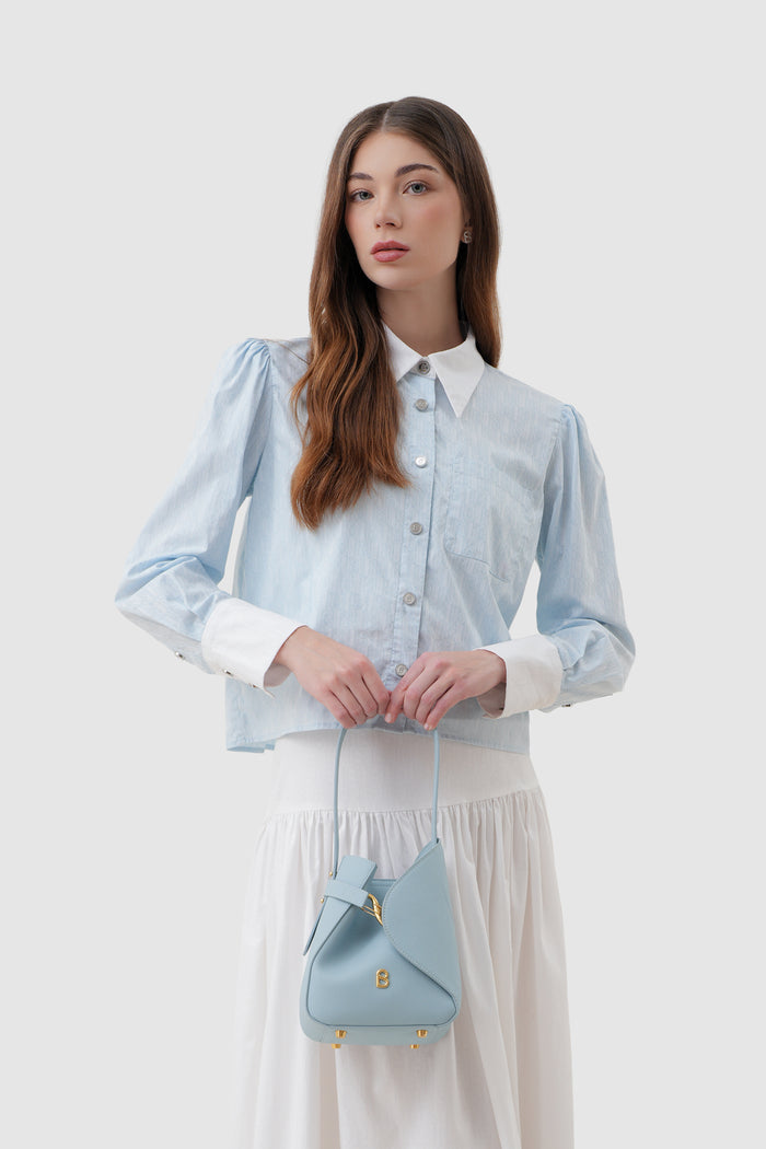 britney bag small with saffiano leather in waterfall by buttonscarves hand bag style