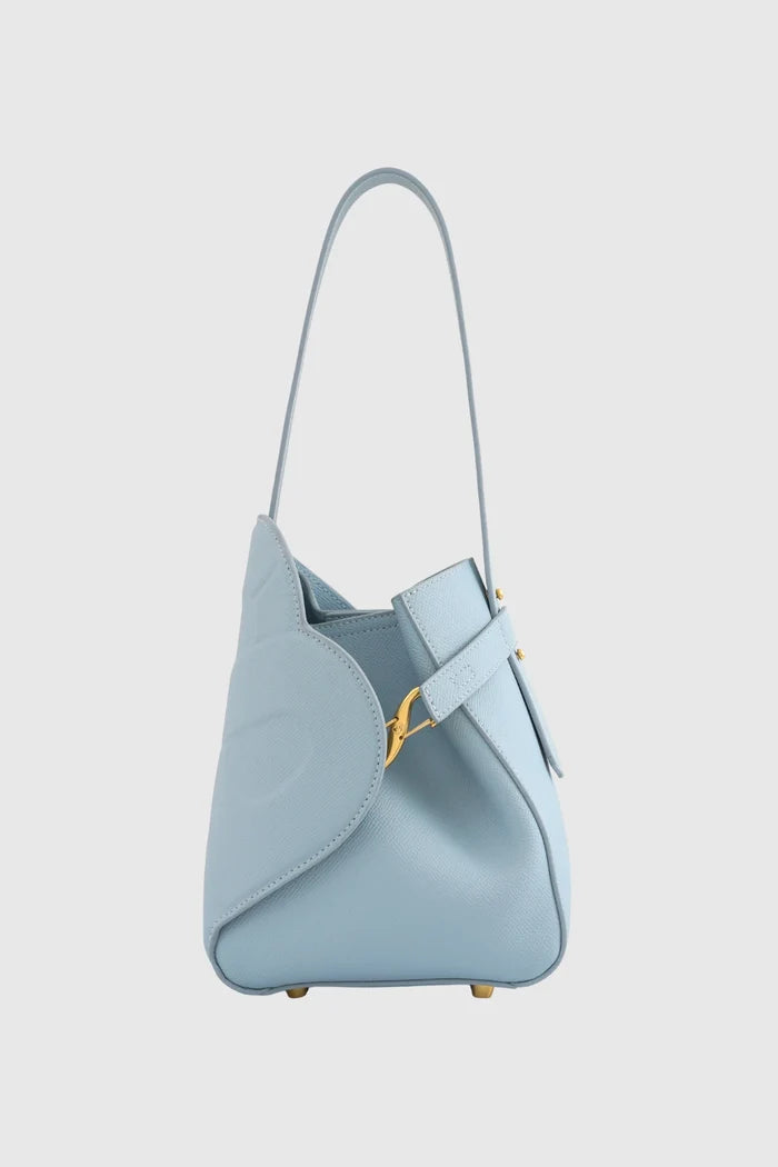britney bag small with saffiano leather in waterfall by buttonscarves back view