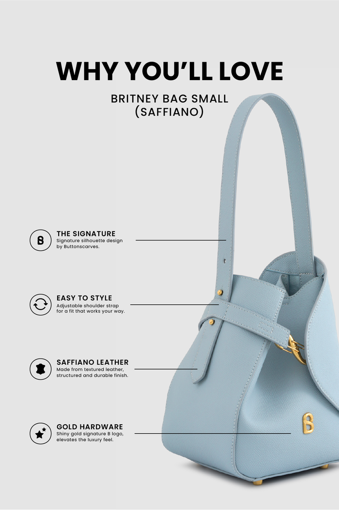 britney bag small with saffiano leather in waterfall by buttonscarves feature overview