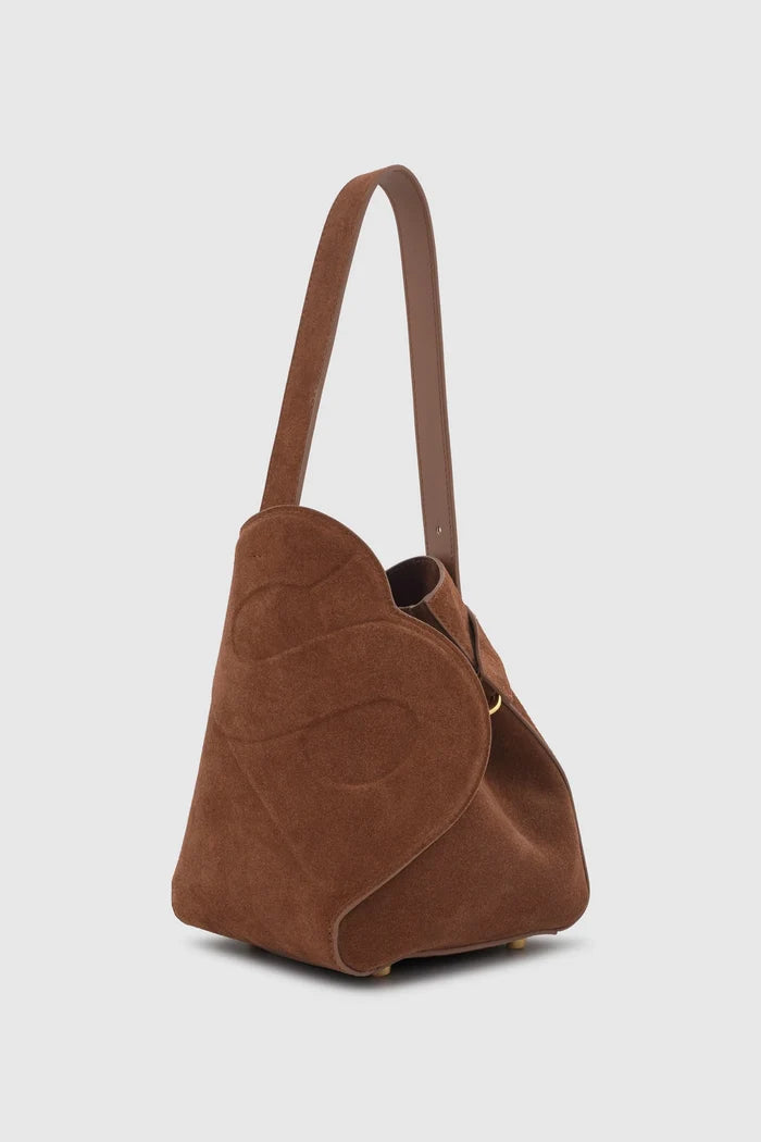 britney bag with suede leather in caramel by buttonscarves