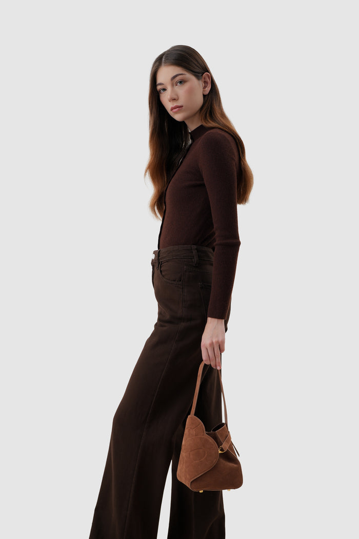 britney bag with suede leather in caramel by buttonscarves hand bag style