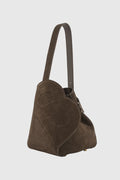 britney bag with suede leather in dark brown by buttonscarves