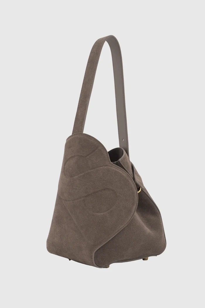 britney bag with suede leather in taupe by buttonscarves