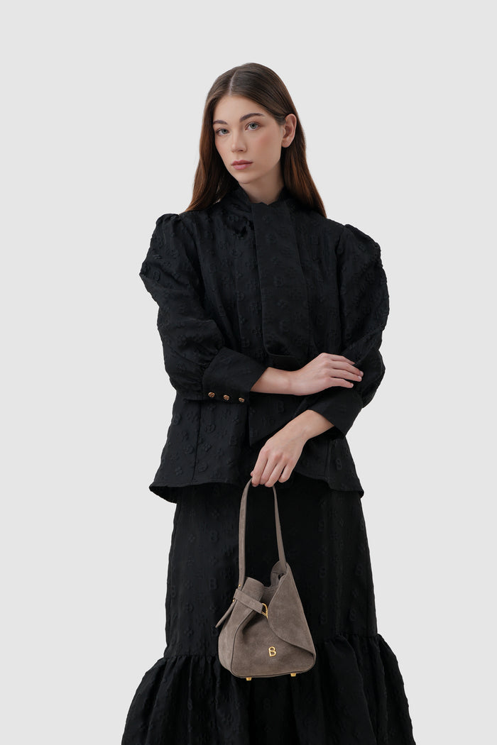 britney bag with suede leather in taupe by buttonscarves hand bag style