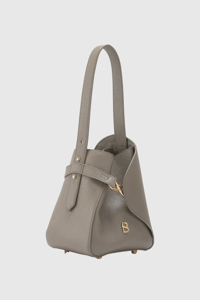 britney bag small in taupe with ghw by buttonscarves front view