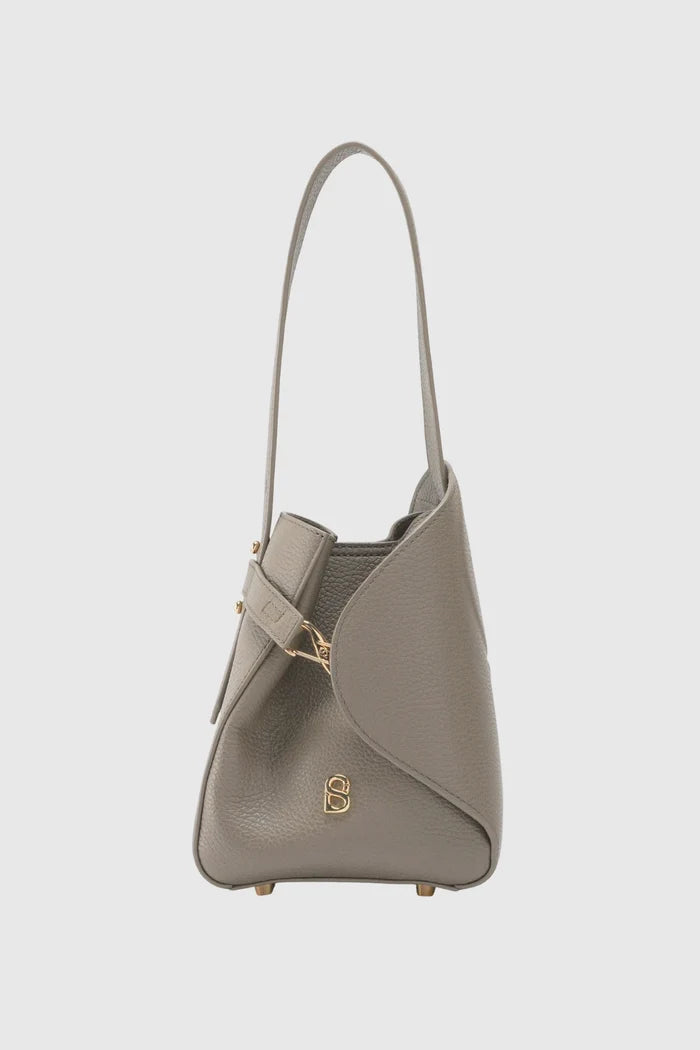 britney bag small in taupe with ghw by buttonscarves front view
