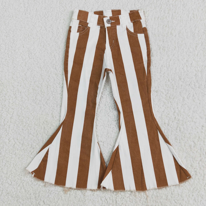 brown stripes girls bell bottom jeans        E5-24