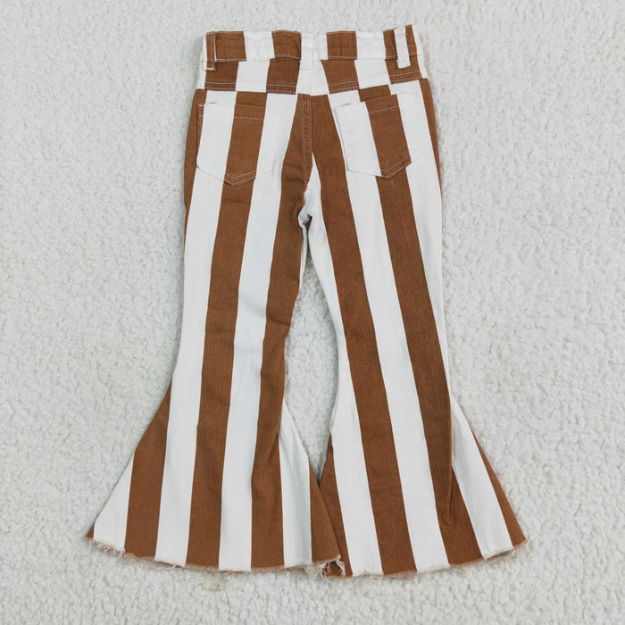 brown stripes girls bell bottom jeans        E5-24