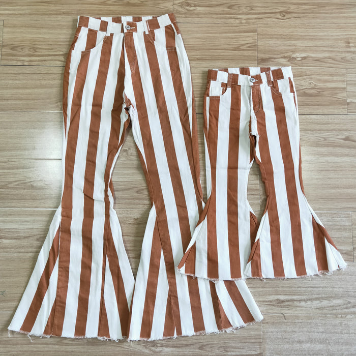 brown stripes girls bell bottom jeans        E5-24