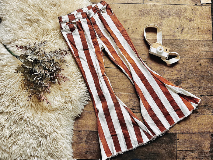 brown stripes girls bell bottom jeans        E5-24