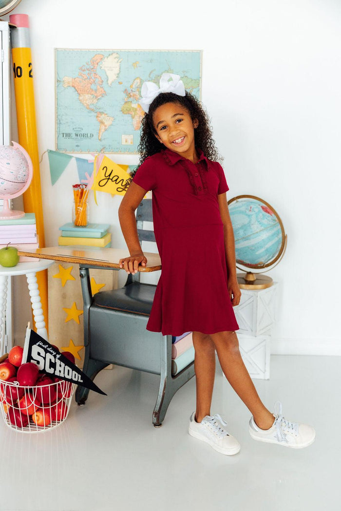 Burgundy S/S Polo Dress-Mila & Rose ®