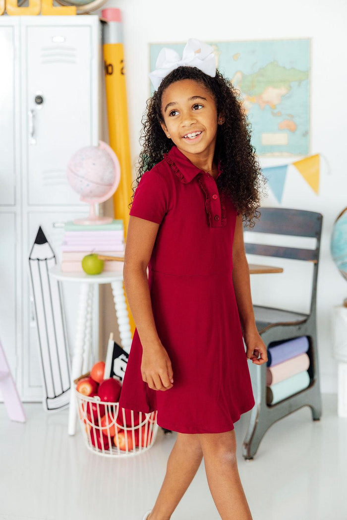 Burgundy S/S Polo Dress-Mila & Rose ®