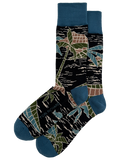 Multicolor palm tree and wave print crew socks with Tori Richard text, shown in full and side views.