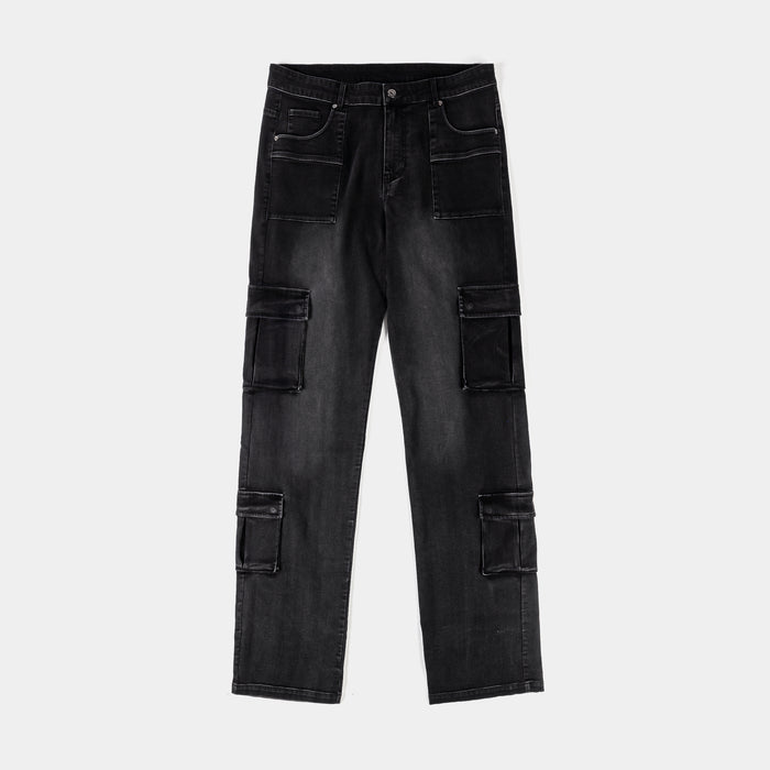 Cargo Pocket Denim Mens Pants (Black)