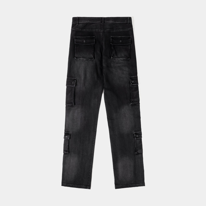 Cargo Pocket Denim Mens Pants (Black)