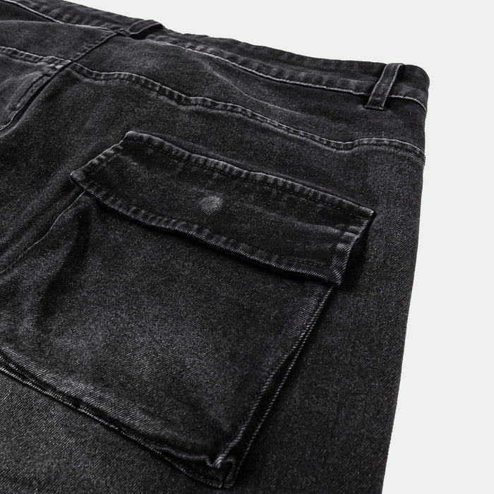 Cargo Pocket Denim Mens Pants (Black)
