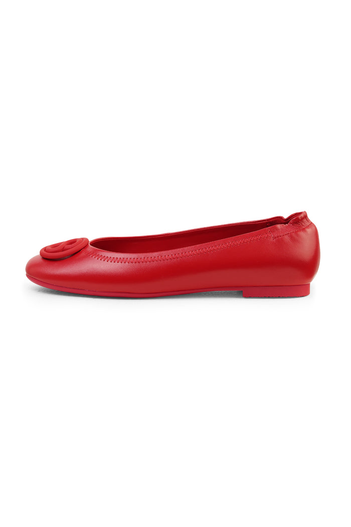 cera flat shoes in red by buttonscarves side view