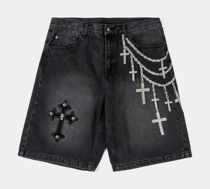 Chains Denim Mens Shorts (Black)