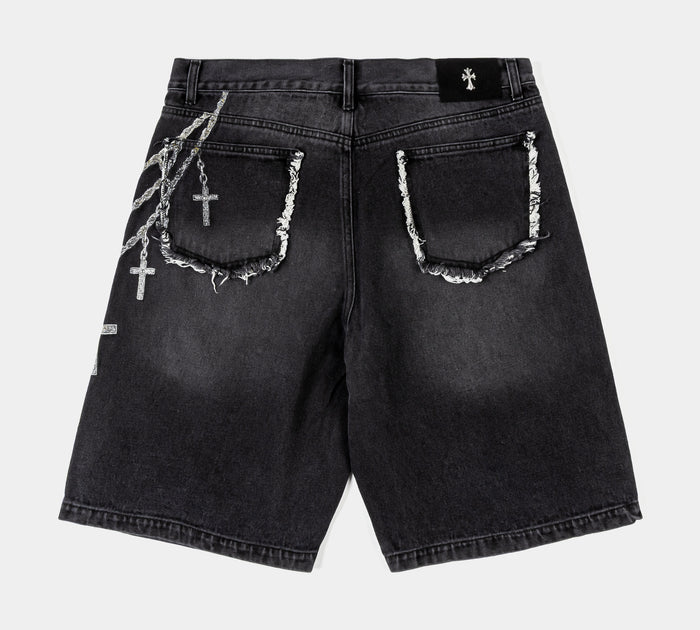 Chains Denim Mens Shorts (Black)
