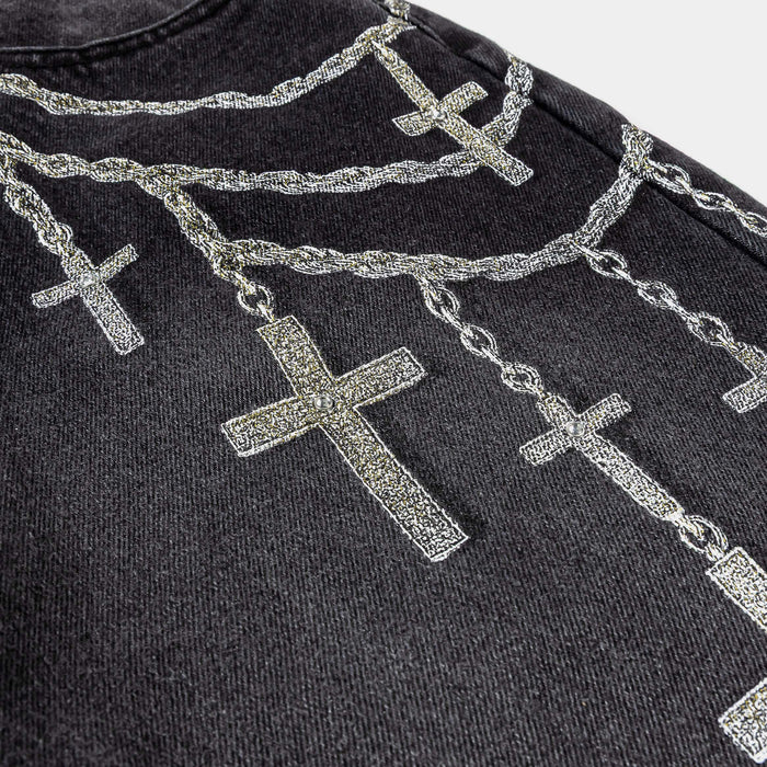 Chains Denim Mens Shorts (Black)