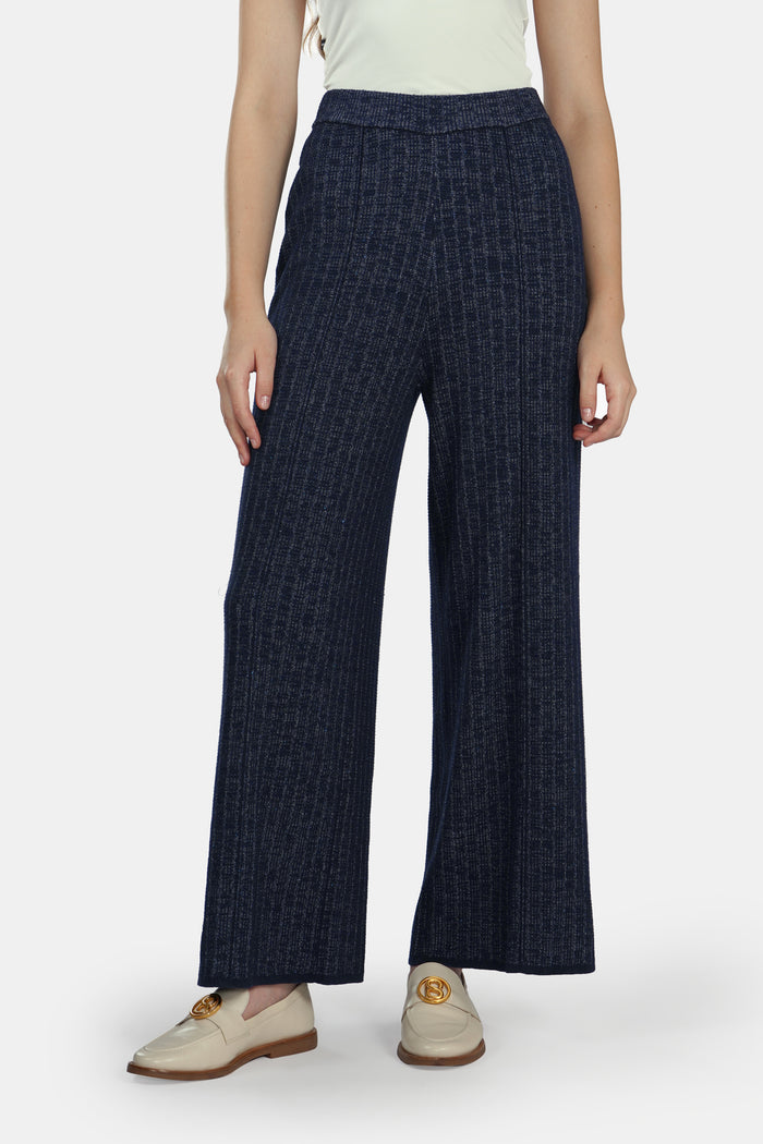 charlotte knit pants in navy by buttonscarves front view