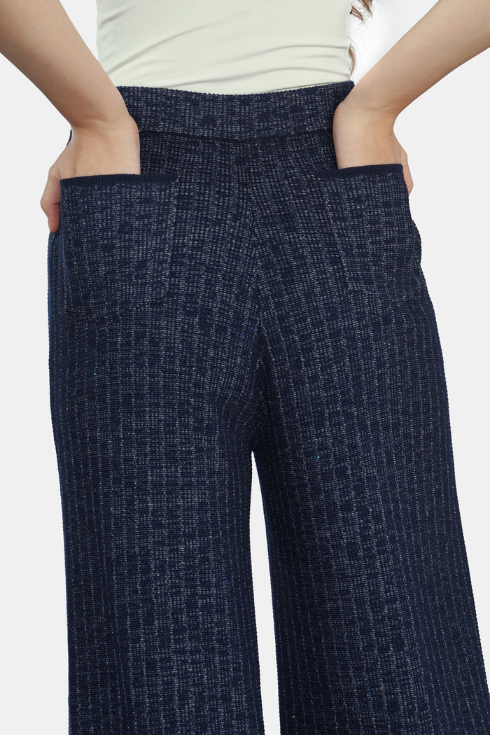 charlotte knit pants in navy by buttonscarves two back pockets detail