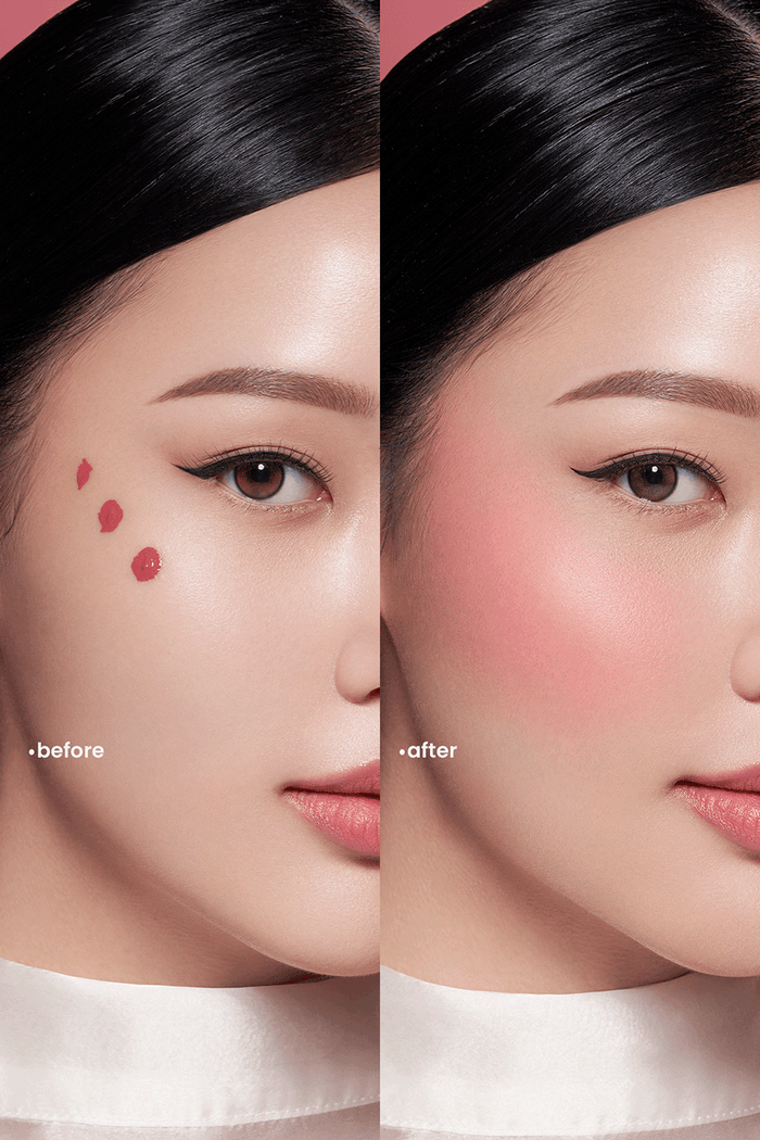 before and after wearing cheek polish by buttonscarves beauty