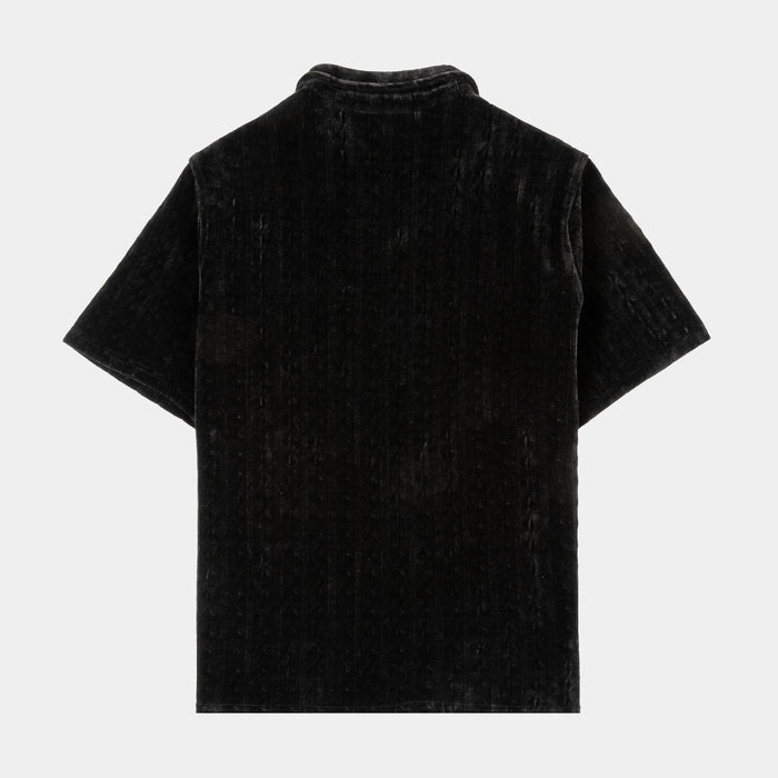 Chenille Button Up Mens Short Sleeve Shirt (Black)