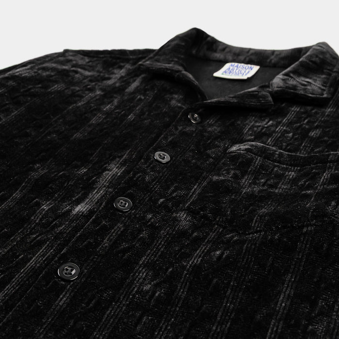 Chenille Button Up Mens Short Sleeve Shirt (Black)