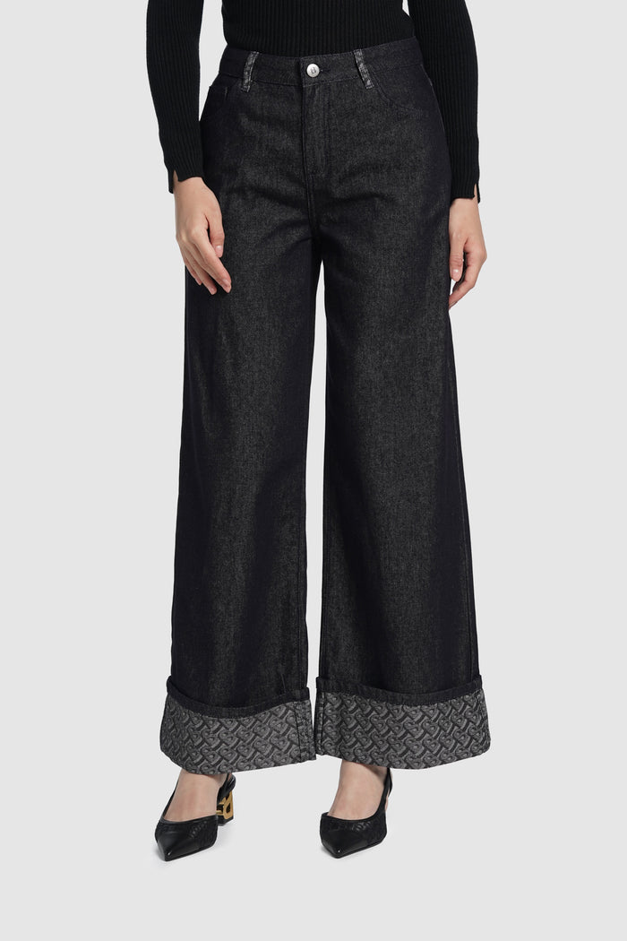 claire denim pants in black by buttonscarves front view