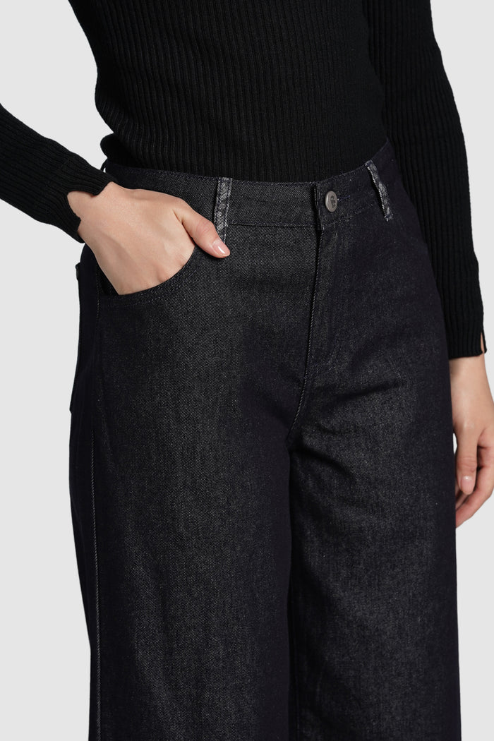 claire denim pants in black by buttonscarves functional pocket detail
